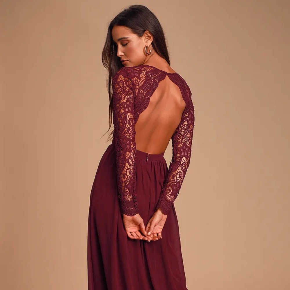 Lulus burgundy backless bridesmaid gown